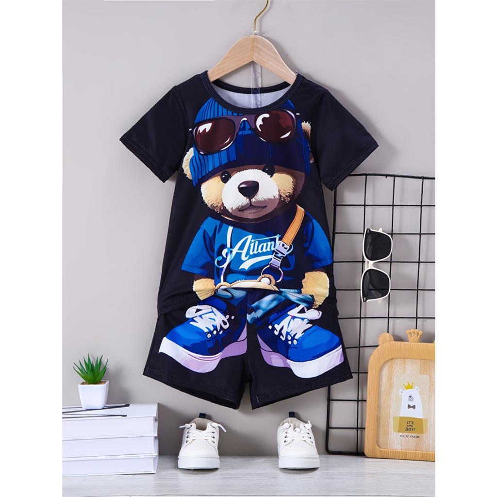2025 Summer New Casual Short Sleeve Loose Men's Two Piece Fun Pattern Printed Short Sleeve Set Street Fashion