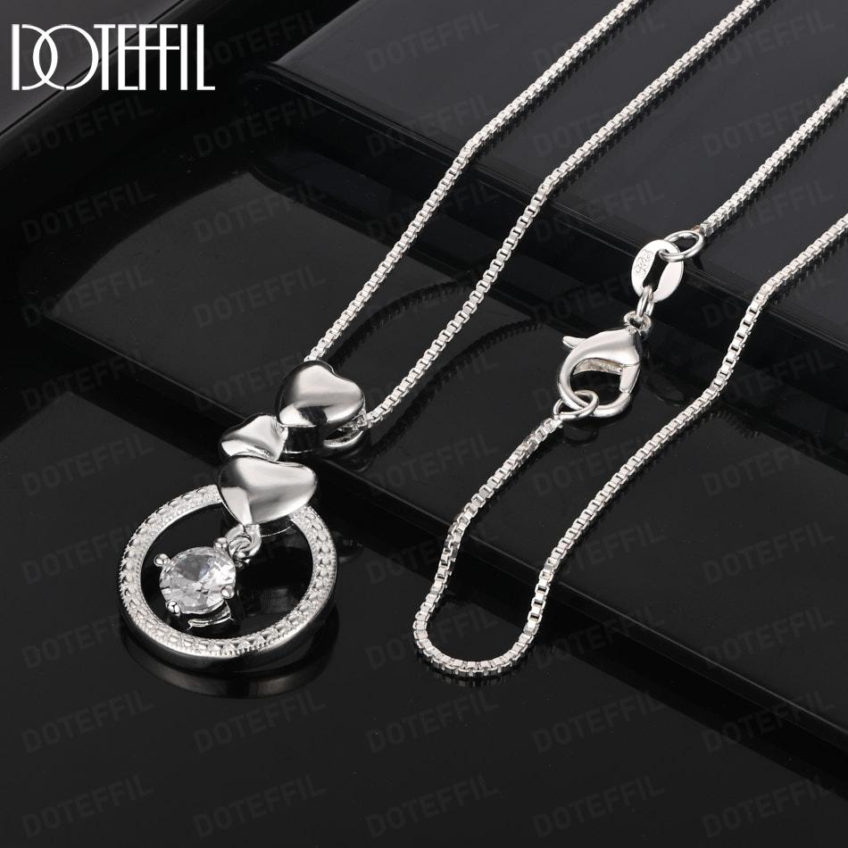 925 Sterling Silver Fashion Jewelry Round AAA Zircon Heart Pendant Necklace
