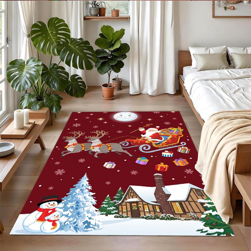 Christmas Printed Square Area Rug Soft Non Slip Floor Carpet For Bedroom Holiday Gift