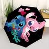 Ombrello Stitch, Love con Apertura e Chiusura Automatica - Ombrello Pieghevole Portatile a 8 Stecche con Manico in Plastica, Adatto per il Tempo Libero e Halloween