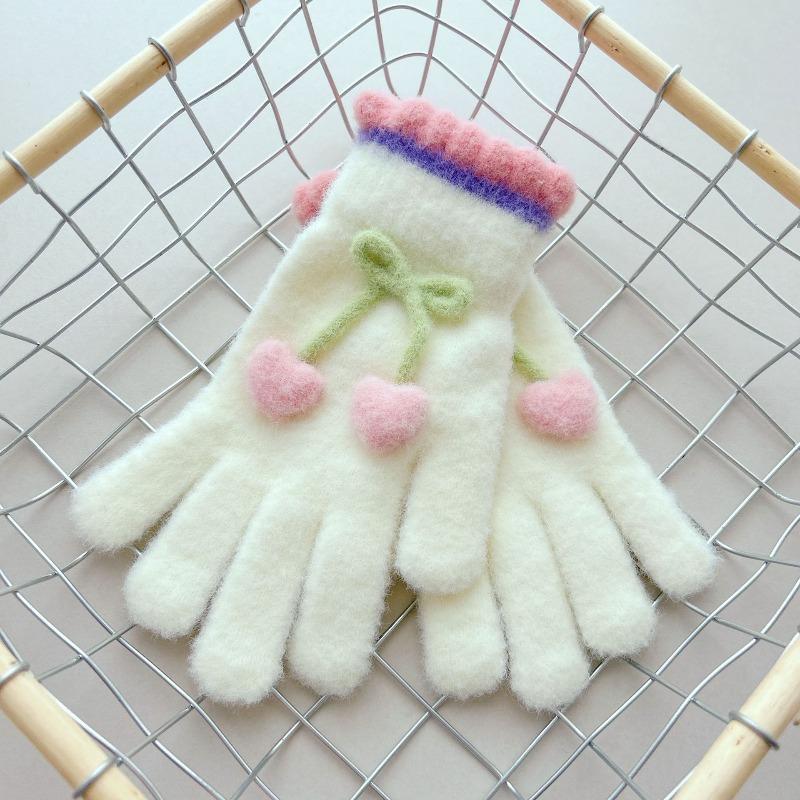 

Осень и зима милые перчатки женские универсальные утолщенные холодостойкие вязаные велосипедные теплые зимние перчатки с полным пальцем студенческие One size покинуть белый