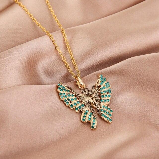 Fashionable Fashionable Trend Personality Couple Pendant Necklace Golden Rose Gold Color  Tone Angel Butterfly Wings Pendant Creative Novel золотой