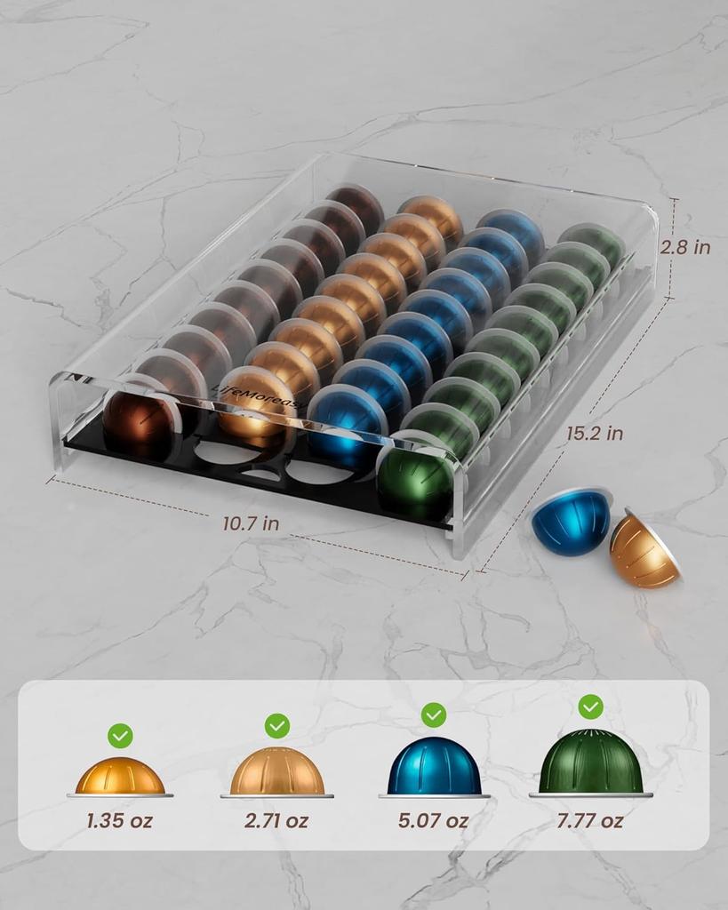 Aufbewahrungsschublade für Nespresso Vertuo Kaffeekapselhalter für die Arbeitsplatte Acryl Kaffee-Kapsel-Organizer - 40 Kapseln
