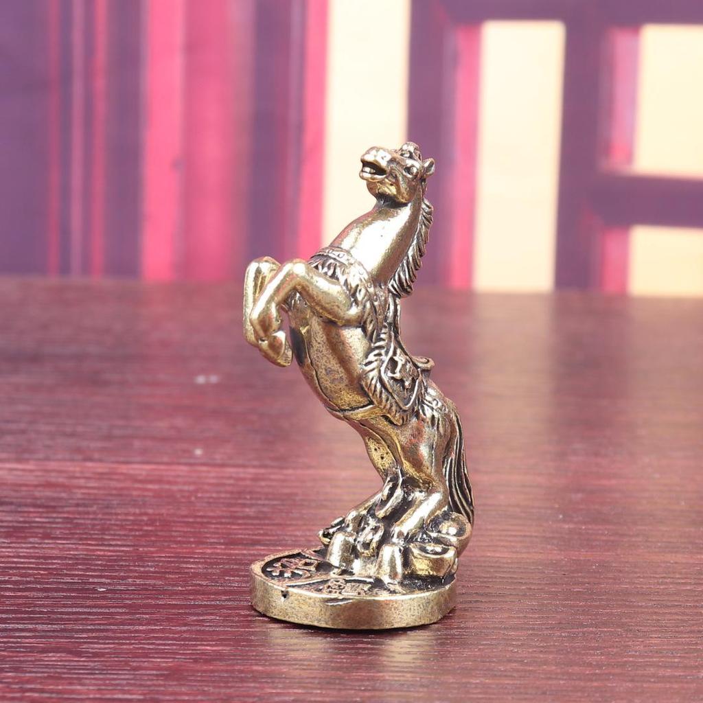 Retro Brass Yuanbao War Horse Tea Pet - Zodiac Money Stepping Horse Ornament for Desktop Home Decor.