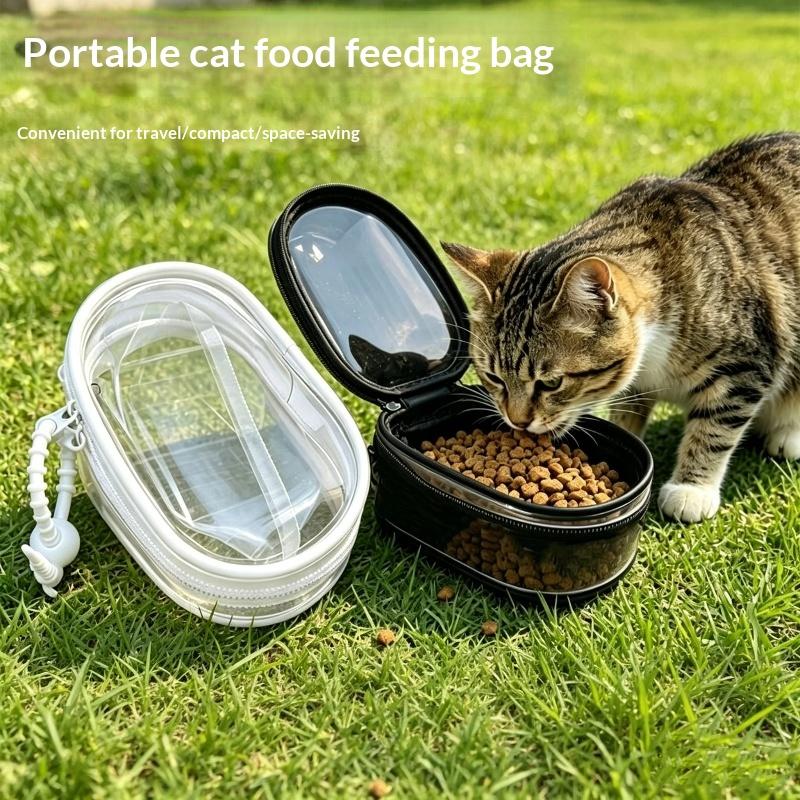 Portable Cat Food Feeding Bag With Transparent Body Compact Size For Outdoor Travel Hiking Camping With Cats