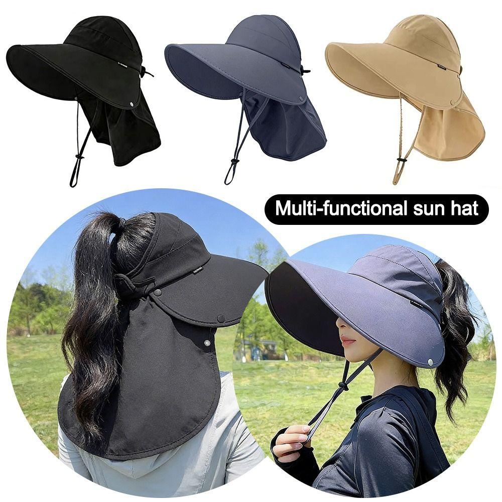 Wide Brim Sunscreen Cap Breathable Ponytail Hat New Bucket Hat Women