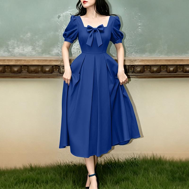 ZANZEA Women Elegant Square Collar Summer Casual Short Sleeve Dress M