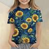 Girls Floral Print Casual Loose Fit Short Sleeve T Shirt Crew Neck Comfortable Everyday Wear Top for Kids