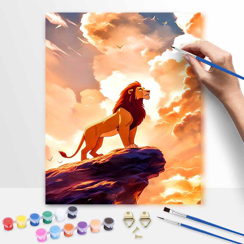 Disney Oil Painting DIY Digital Painting The Lion King Sunset Pride Rock HandPainted Wall Art for Living Room or Entryway. 20x30cm