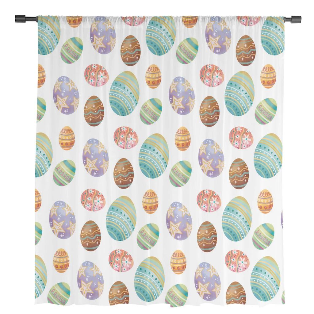 Easter Eggs Festivals Tulle Curtains For Living Room Bedroom Voile Sheer Curtain Window Home Decor Drapes