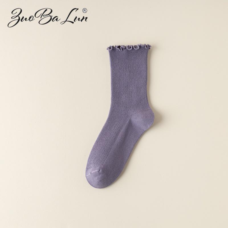 Barron Bubble Summer Cotton Lace Mid-Calf Socks with Wood Ear Edge - Japanese Sweet Style