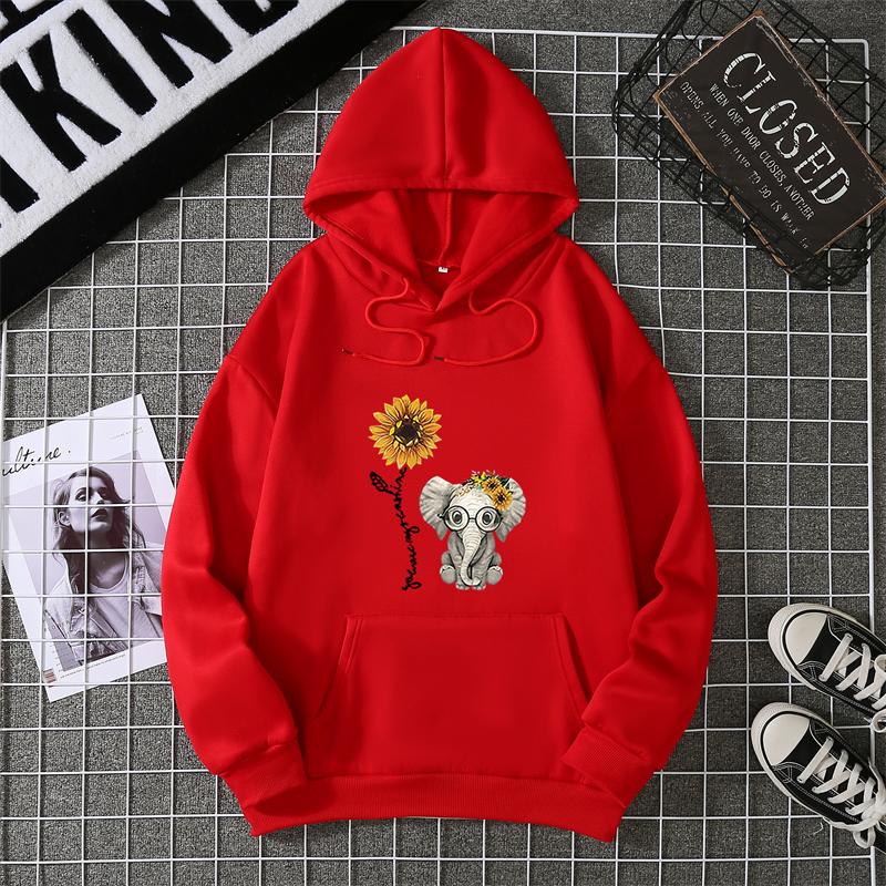 Women's Sunflower Elephant Printing Pattern Round Neck Pullover Long Sleeve Sweater Women Pullover Crew Neck Style