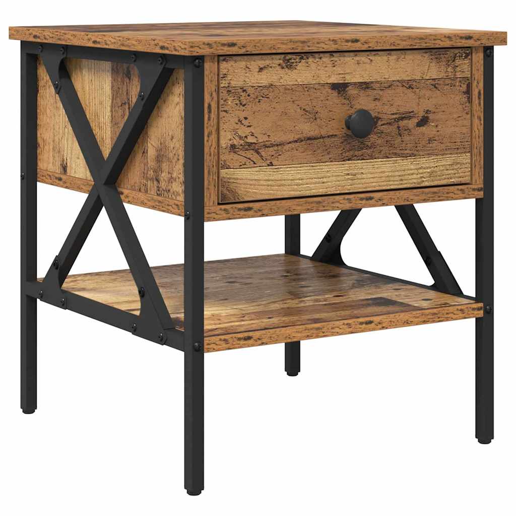 Nightstand Made of Reclaimed Wood 40 x 42 x 45 cm Plywood and Metal