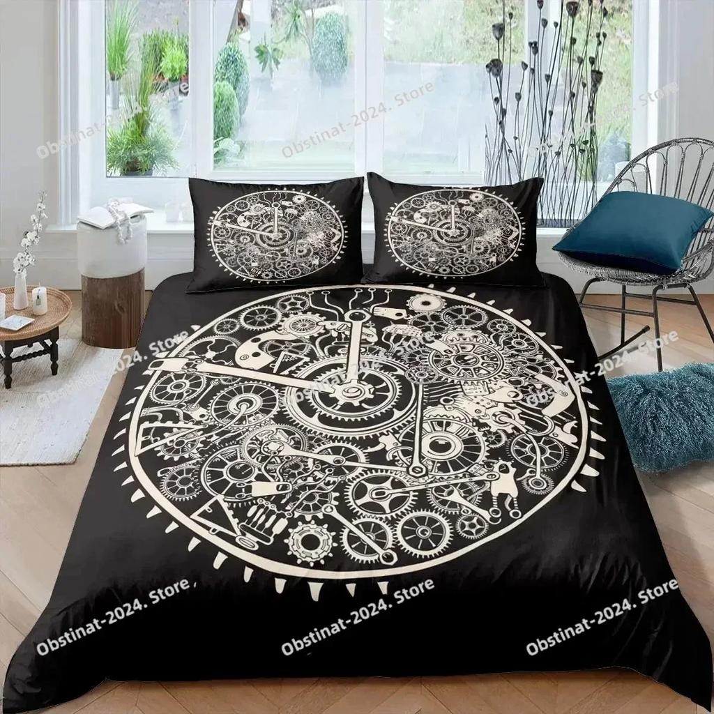 Top Ndustrial Gear Duvet Cover Queen Size Steampunk Style Locks Comforter Cover Boys Men Mechanical Device Polyester Bedding Set