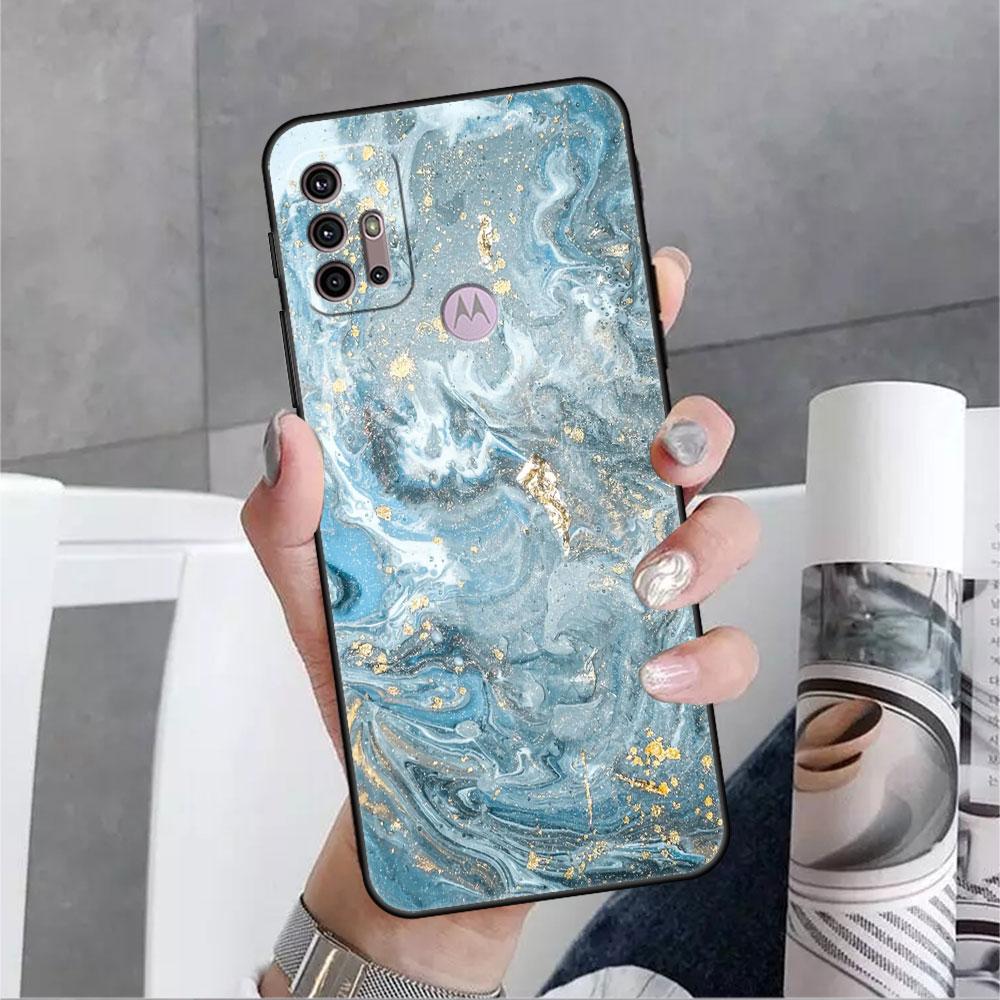 Luxury Marble Pattern Soft Case For Motorola G60 G30 Edge 20 30 G22 G9 Play G52 G8 G9 Power G50 One Fusion Black Phone Coque