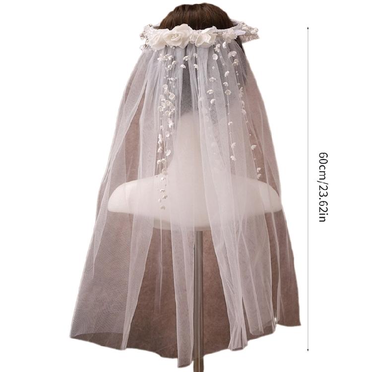 Wedding Photography Bride Long Veil with Beadwork Flower Photography Headdress