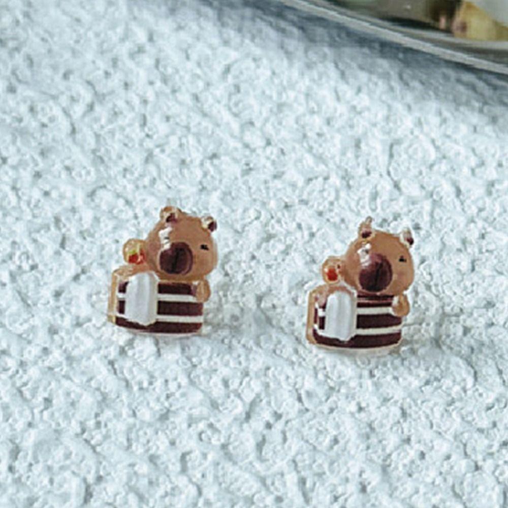 Cartoon Mini Ear Studs Transparent Capybara Stud Earring Retro Carnival