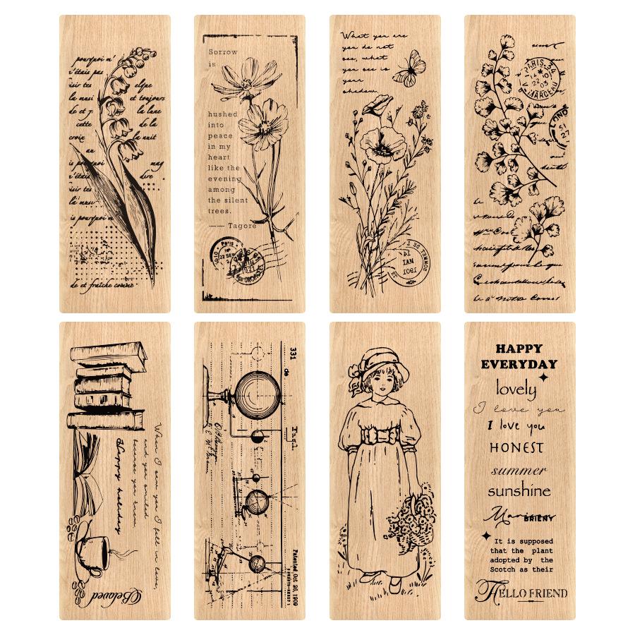 Exquisite Wooden Plant & Flower Stamps for Creative Journals – 8 Styles
