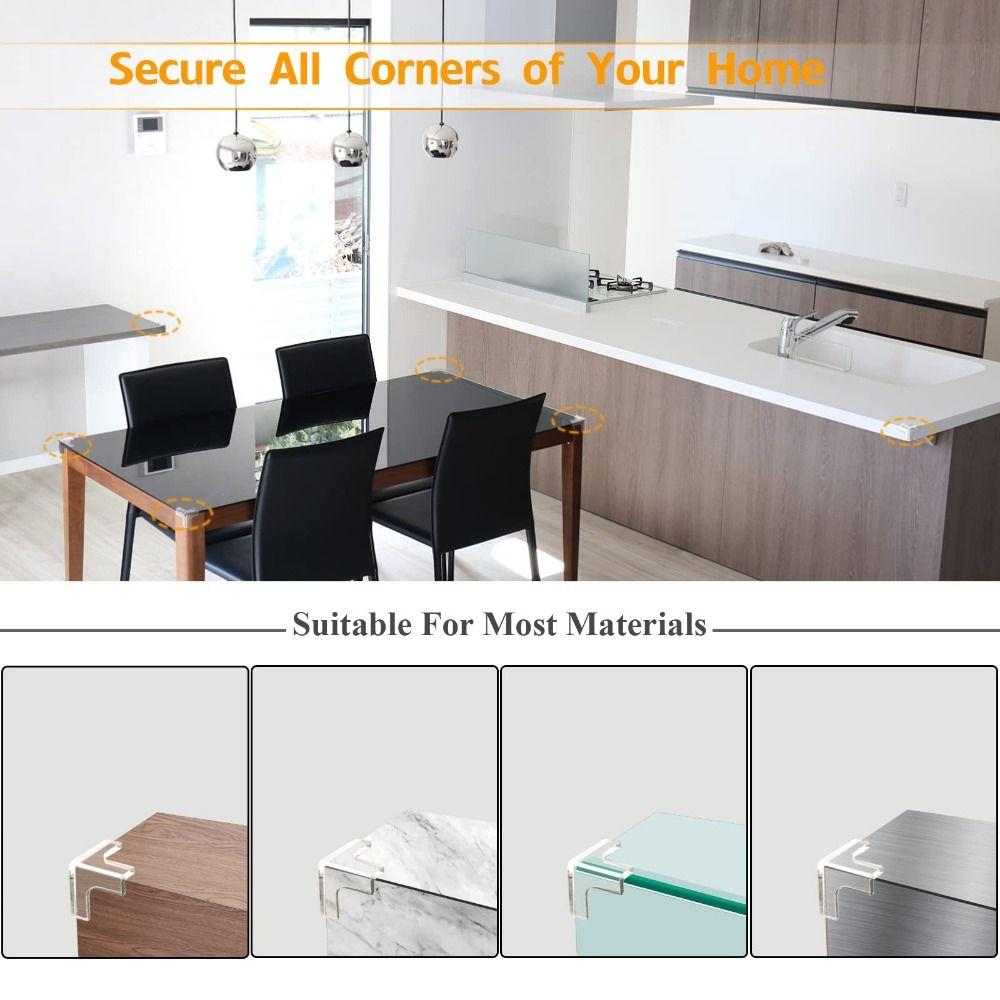 10Pcs Pre-Taped Adhesive Furniture Corner Guard Easy-to-Peel Tab Edges Safety Bumpers  Dining Table