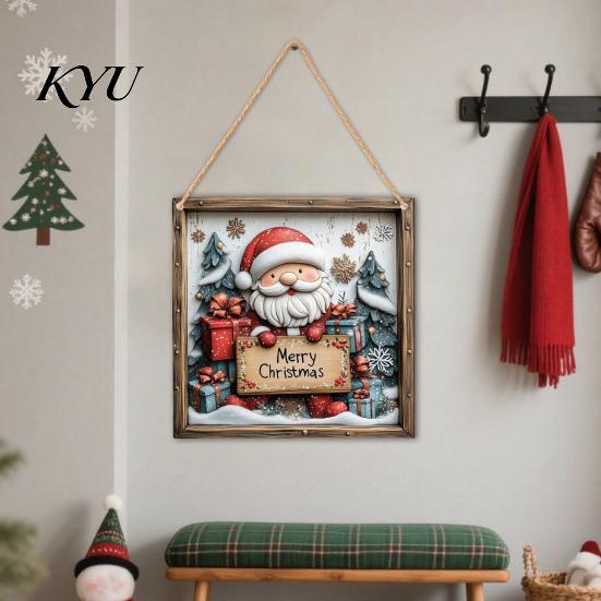Winter Home Ornaments Christmas Wooden Hanging Sign, Gnome Snowman Angel Candle 2D Wood Plaque, Festive Theme Wall Decoration Vintage Xmas Door Hanger