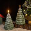Christmas Tree Shaped Led Candles, Flameless Pillar Candles, Battery Operated Led Candle With 3D Flame Wick, Green Candles
