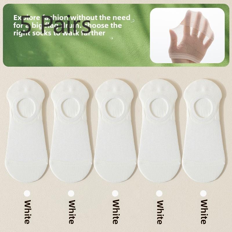 5 par damskich letnich cienkich oddychających skarpetek typu boat z jedwabiu morwowego, antypoślizgowych
