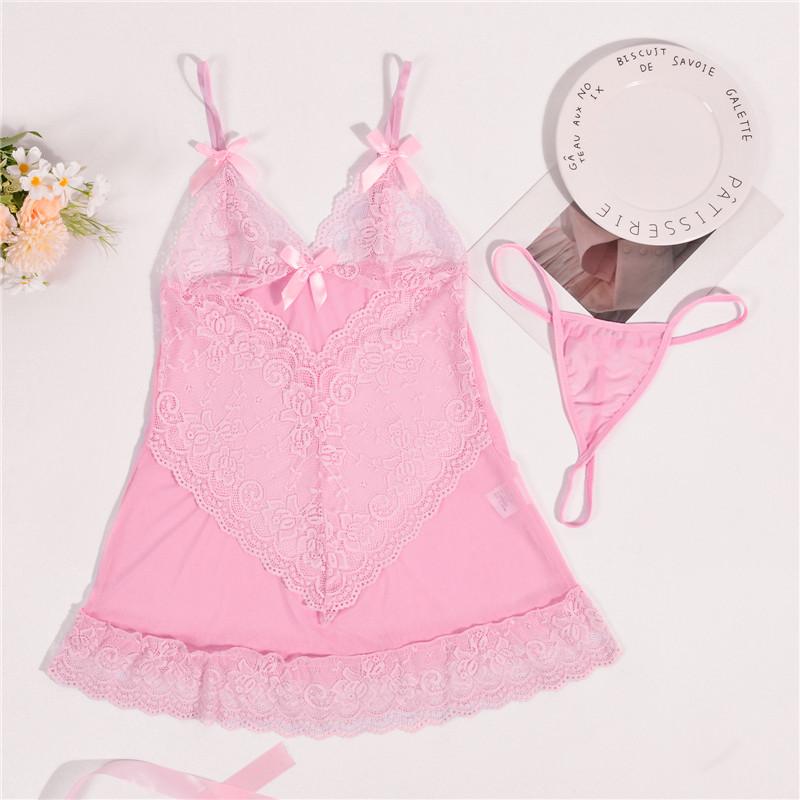 Pijamale sexy Lenjerie pentru femei Cămașă de noapte cu tanga Damă Dantela subțire florală Moda Perspectivă solidă Îmbrăcăminte de noapte