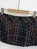 Women's Slim-Fit Low-Waist Pleated Plaid Mini Skirt with Button-Up Slit - Autumn Anti-Exposure Design