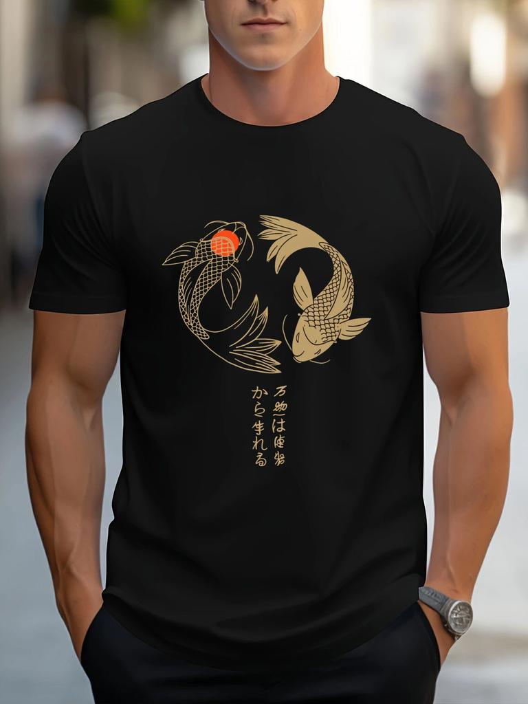 Golden Koi Fish Graphic Unisexs Cotton Tshirt Unisex Casual Oneck Shortsleeve Tee Tops Overesized T Shirt Streetwear Tshirts