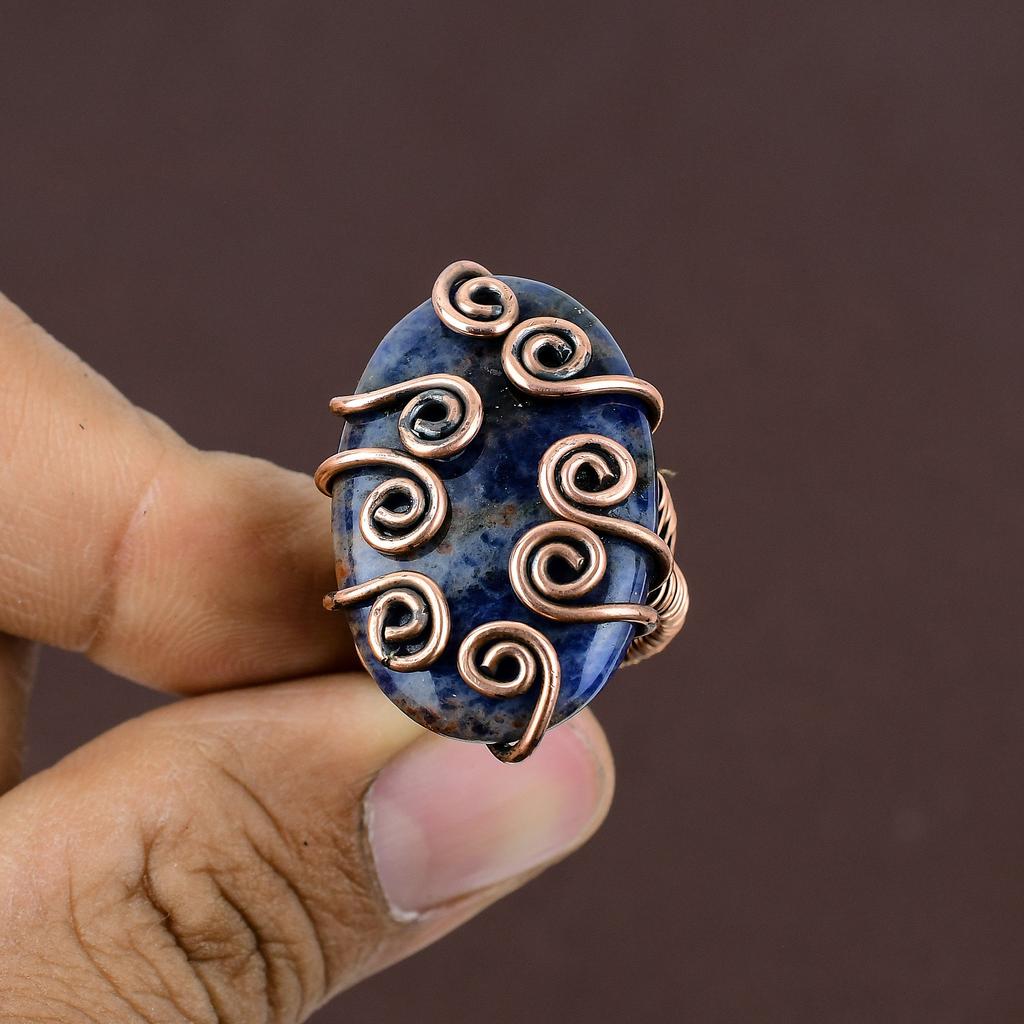 Sodalite Handmade Copper Wire Wrap Jewelry Ring Size 6 C4y02