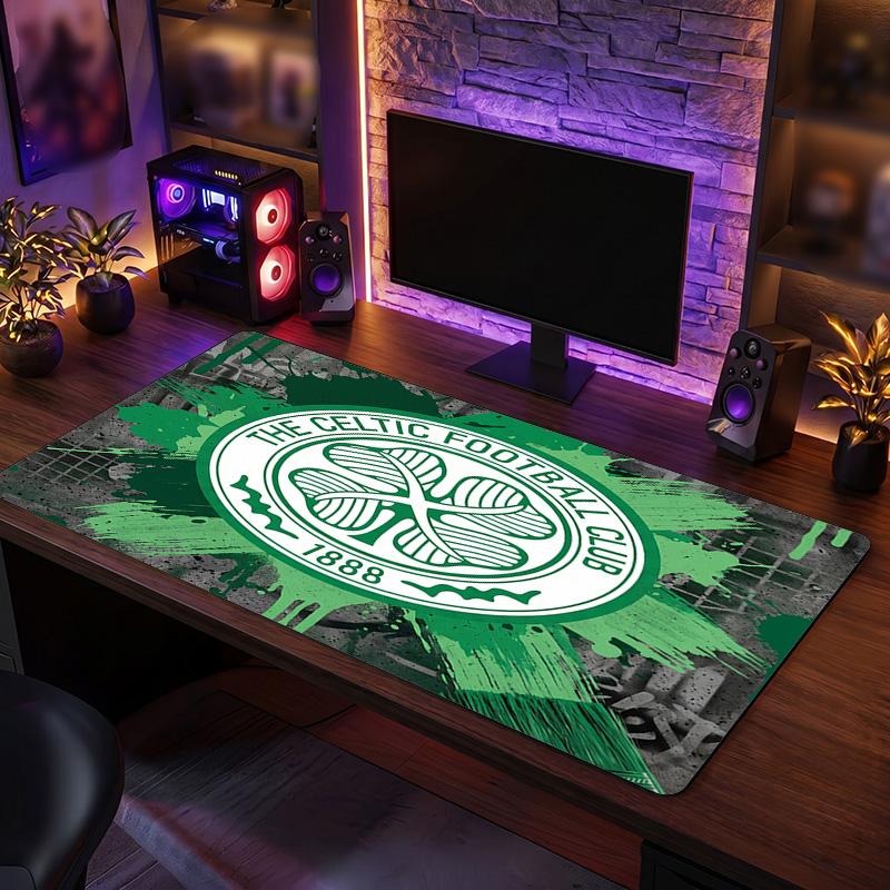 Celtic FC Theme Pattern Mouse Pad, Soccer Logo Design XXL Gaming Desk Mat Non-Slip Computer Mouse Pad