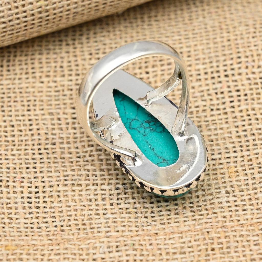 Santa Rosa Turquoise Gemstone Handmade Solid 925 Sterling Silver Jewelry Anniversary Ring For Her