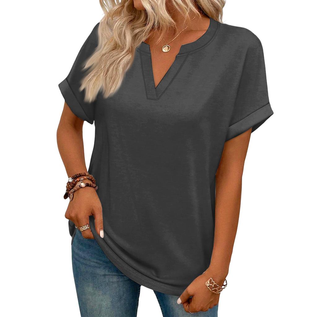 Stylish Women's Casual V-neck Short-sleeved Color T-shirt