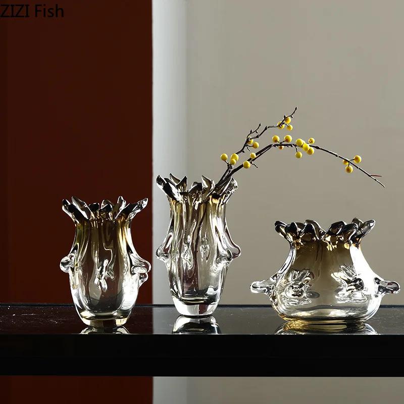 Vase en Verre Épais Irrégulier Pots à Fleurs de Bureau Arrangements Floraux Vases Hydroponiques Vases Décoratifs Vase pour Fleurs Sèches