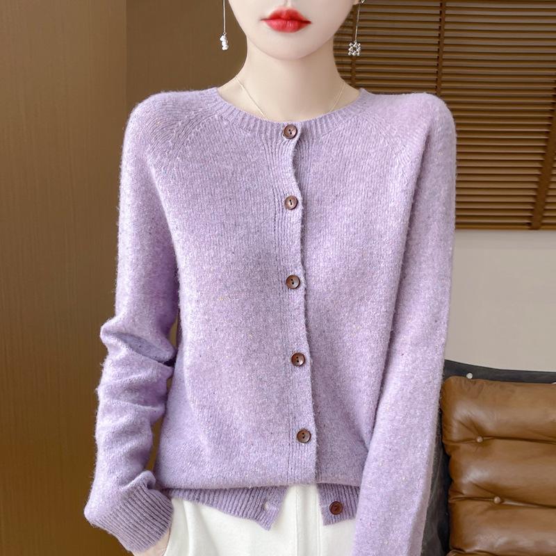 Wollstrickjacke im koreanischen Stil mit Pünktchen: Herbst/Winter Schlankmachend Lockerer Schnitt