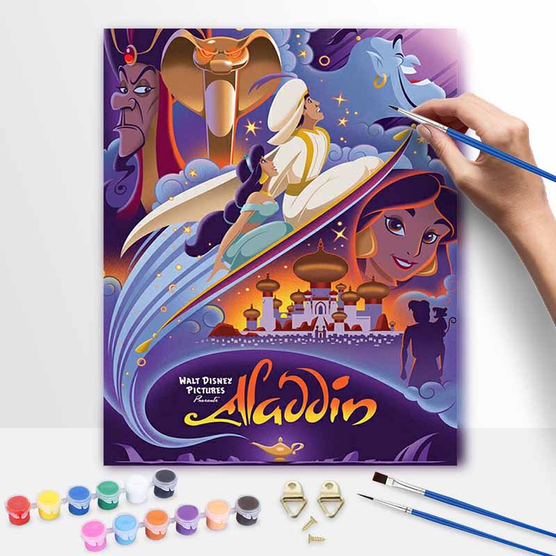 Disney Aladdin movie oil paint by numbers painting kit handmade diy home decor gifts wall art canvas picture for bedroom living room