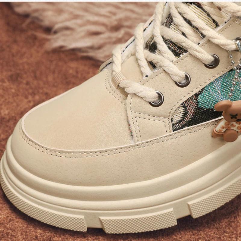 Boots Men High Top Boots Men's Leather Shoes Winter Fashion Plush Warm Shoes Outdoor Sneakers Lace Up Non-Slip Ankle Boots Male