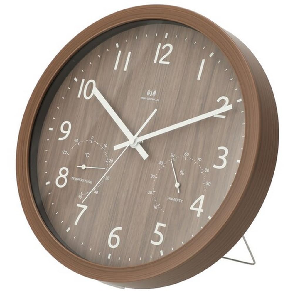 Nitori Radio-Controlled Clock with Step Second Hand, Thermometer and Hygrometer, Wall/Table Clock, Foret, Medium Brown, NITORI 8172723