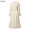 ZANZEA Women Stand Collar Loose Casual Long Sleeve Dress