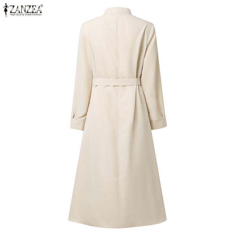 ZANZEA Women Stand Collar Loose Casual Long Sleeve Dress