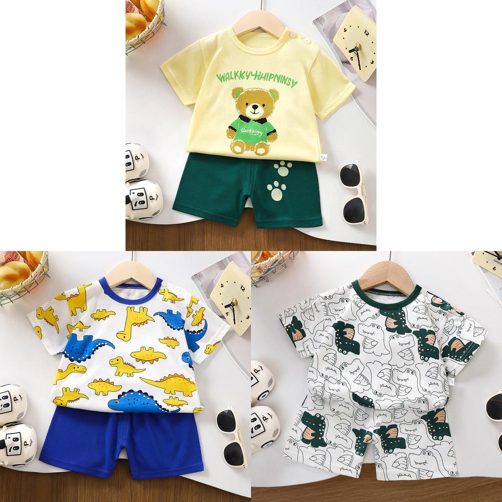 Kinder Cartoon Muster Baumwolle Kurzarm Pyjama Set Für Sommer Komfort Spielzeit
