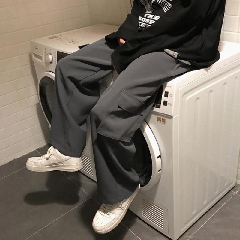 Men's Korean Style Loose Wide-Leg Cargo Pants with Drapey Fit - Retro Trendy Casual Trousers