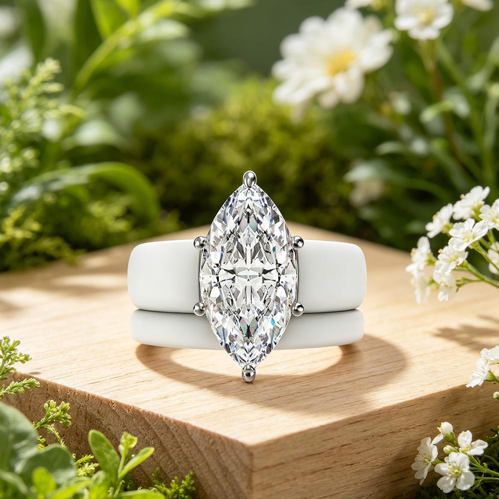 CZ Diamond Engagement Ring with White Silicone Wedding Ring, Low Allergy, Stackable Elastic Rubber Ring, Suitable for Women
