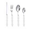 4Pcs Gold Dinnerware Set Stainless Steel Cutlery Knife Tea Fork Coffee Spoon Pearl Ceramic Handle Flatware Utensils for Kitchen