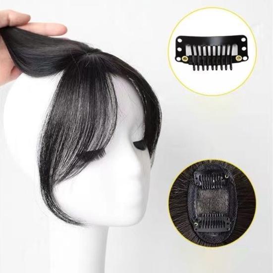 Women Clip-in Bangs Natural Wispy 3D French Bangs Forehead Hair Extensions Black Brown Side Bangs Fringe Wig Hairpieces