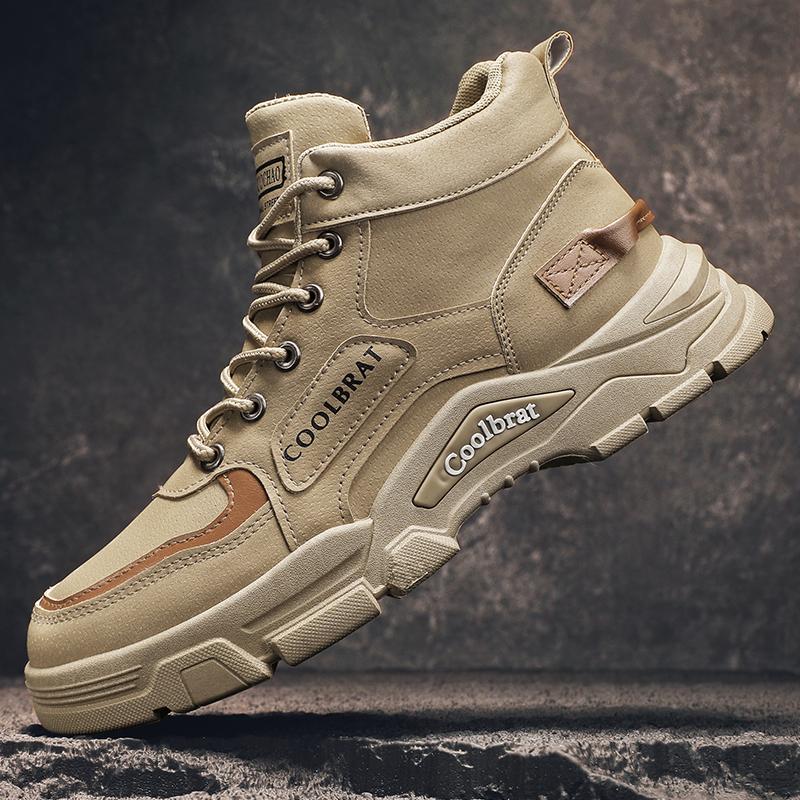 High-Top Martin Boots Spring Autumn Wear-resistant Work Ankle Boots Fashion Leather Shoes Lace-Up Men's Shoes