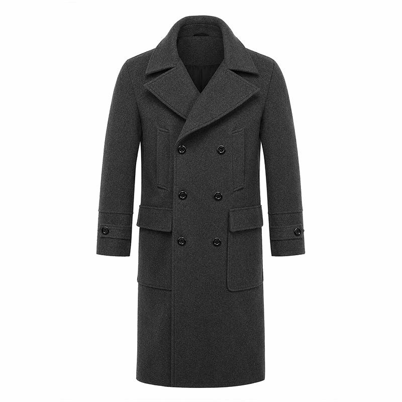 Men's Double-Breasted Trench Coat Notched Lapel Button Down Knee-Length Business Casual Long Jacket Overcoat for Men Fall Winter Coat With Pockets