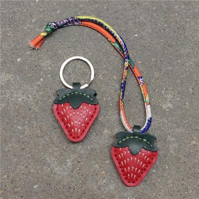 Fashion Cowhide Genuine Leather Strawberry Cherry Shape Pendent Fruit Lanyard Bag Charms