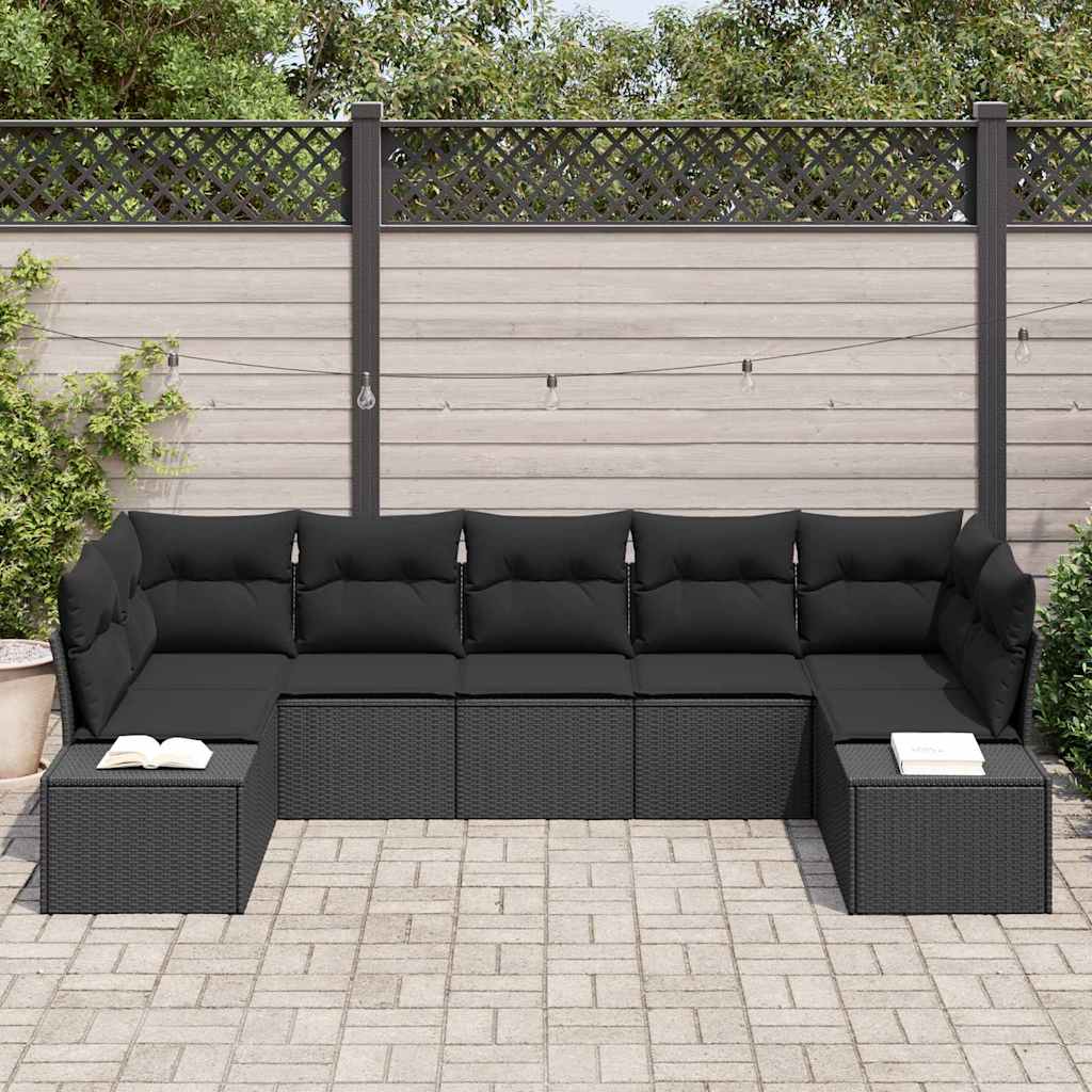 Garden Sofa Set with Storage 7 Pcs Black Poly Rattan