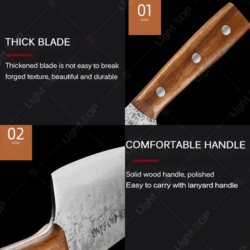 Professional Kitchen Knives Set Japanese Santouku Knife Fish Slicing Utility Knife Meat Cleaver Chef Knife Wooden Handle